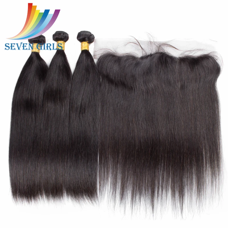 

Factory price natural color Straight Indian hair bundle packaging three bundles with one frontal, Natural black