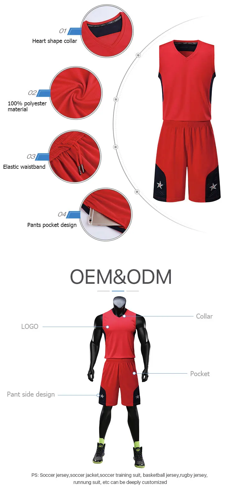 Dry Fit Fabric Team Wear Plain Black and Red Basketball Jersey Uniform