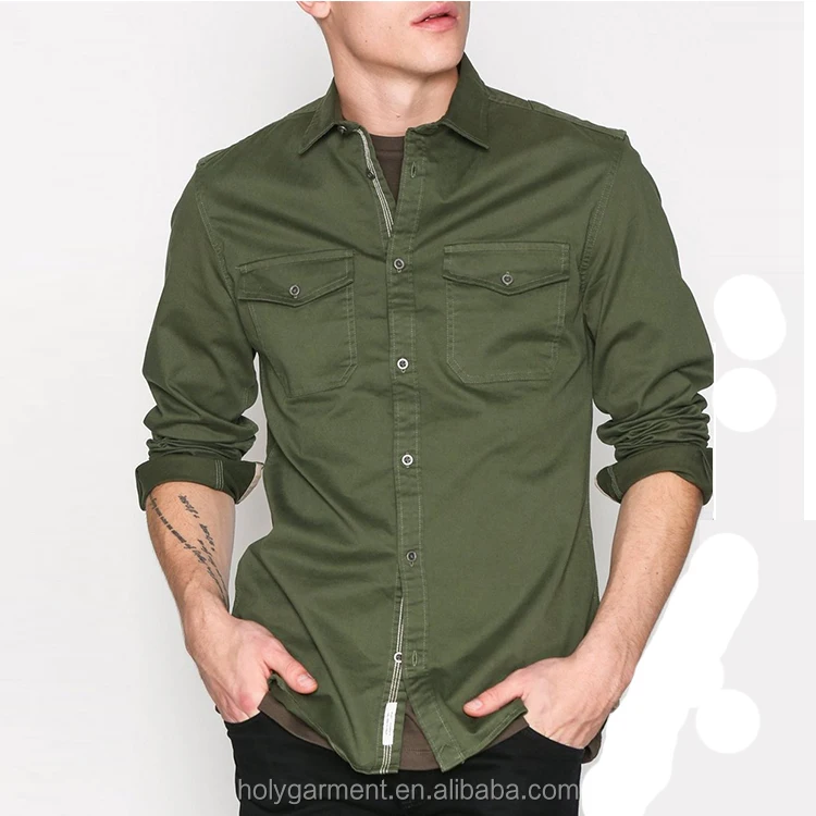 High Quality Men's Clothing Olive Green Casual Shirts For Men - Buy ...