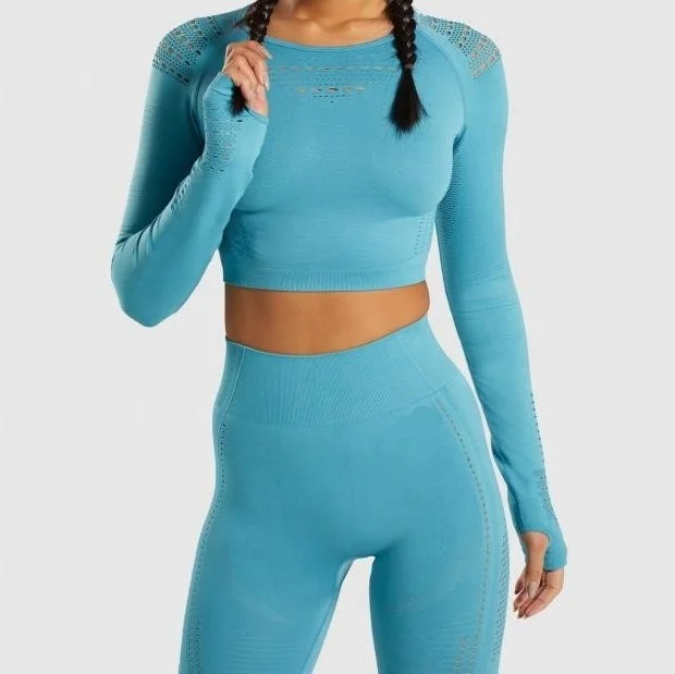 New Arrival Women Breathable Seamless Crop Top Gym Leggings Yoga Set