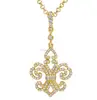 Gold Plated 925 Sterling Silver Cubic Zirconia Pave CZ Diamond Fleur De Lis Pendant