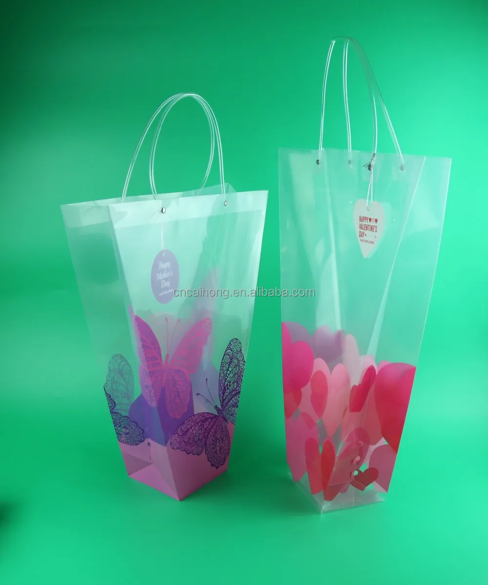 Customize Pp Plastic Bag Flower Vase Disposable Flower Plastic