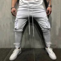 

New fashion men Run Jogging pants Muscular man Solid color Multi-pocket elastic force Breathable Overalls GYM Sweatpants