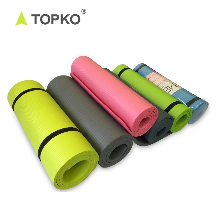 

TOPKO Wholesale Thick Private Label Custom Printed Mat de Yoga Nbr 10mm Eco Friendly Kids Foldable NBR Yoga Mat With Strap, Green, blue, orange or customize