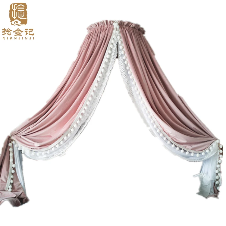 Pink Princess Bed Canopy Tent Velvet Baby Cribs Mosquito Net Twin
