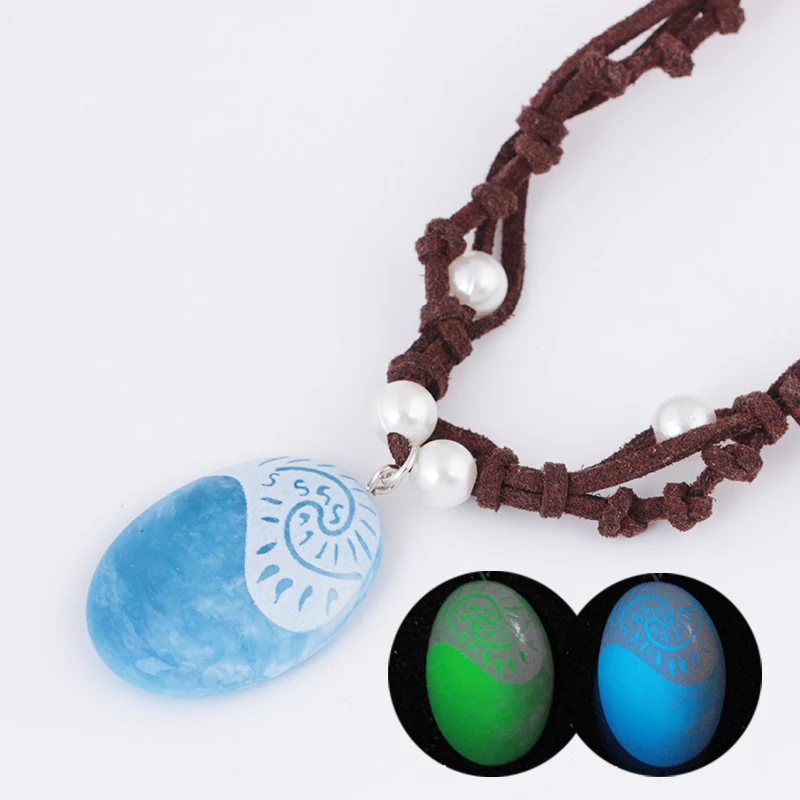 

Christmas Gift Moana Blue Colored Nature Stone Handmade Glow In the Dark jewelry Necklace, Silver