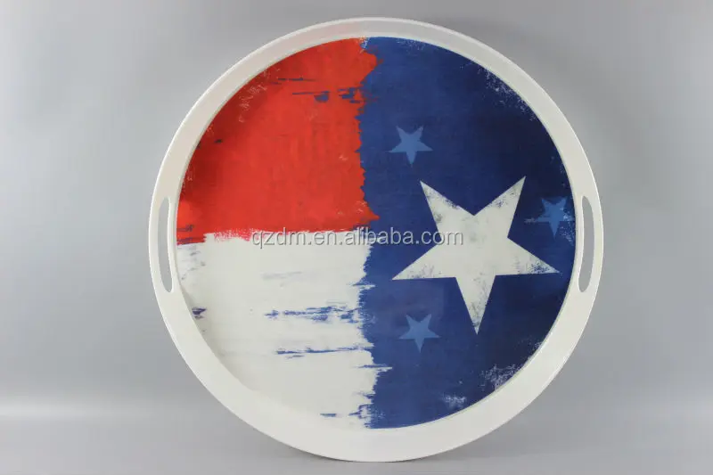 15" Melamine Round Tray , Black Round Tary