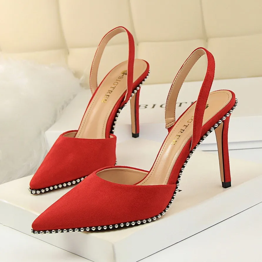 Sexy Nightclub Slim Classic High Heel Suede Back Rivet Pointed Toe ...