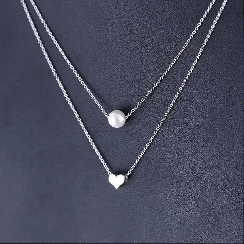 

Korean Style silver heart shape 925 silver pearl plating Birthday party women's pendant necklace