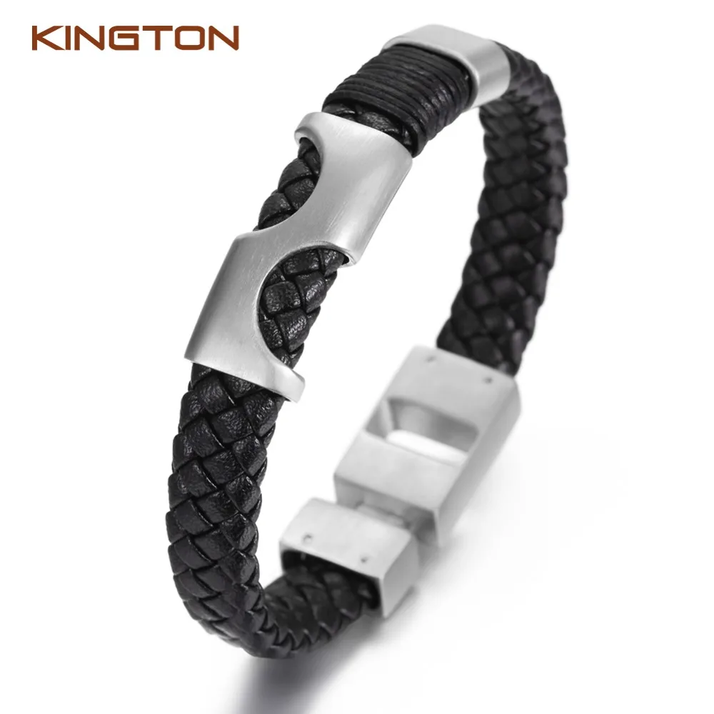 

2018 best selling Fashion stainless steel custom braided leather bracelets for men