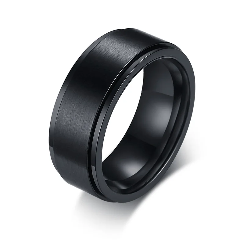 

8mm Black Spinner Ring for Men Wedding Brands Engagement Rings Stainless Steel Anel Bague Aneis Anillos Male gifts US size 8 13, Black/silver
