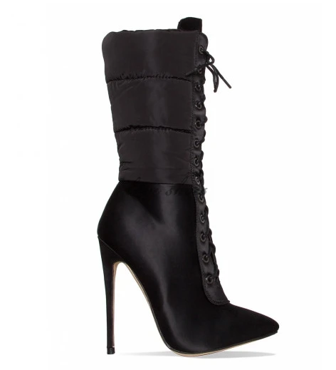 

2018 China Wholesale New Design Women Black Lace Up Puffer Ankle Boots