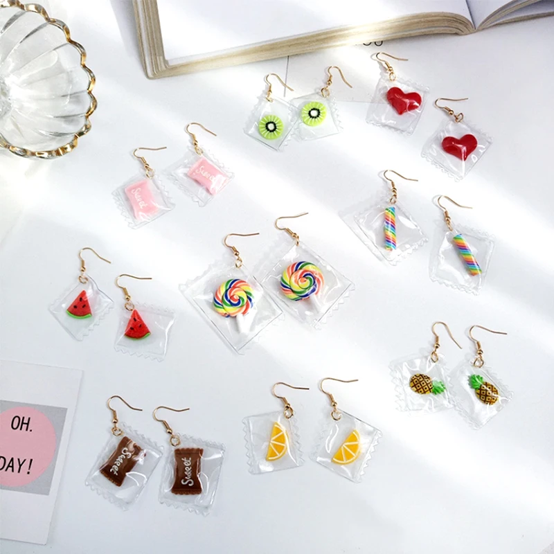 

Hot Korean Earrings Jewelry Fun Candy Colorful Rainbow Transparent Lollipop Heart Women Earrings, Picture
