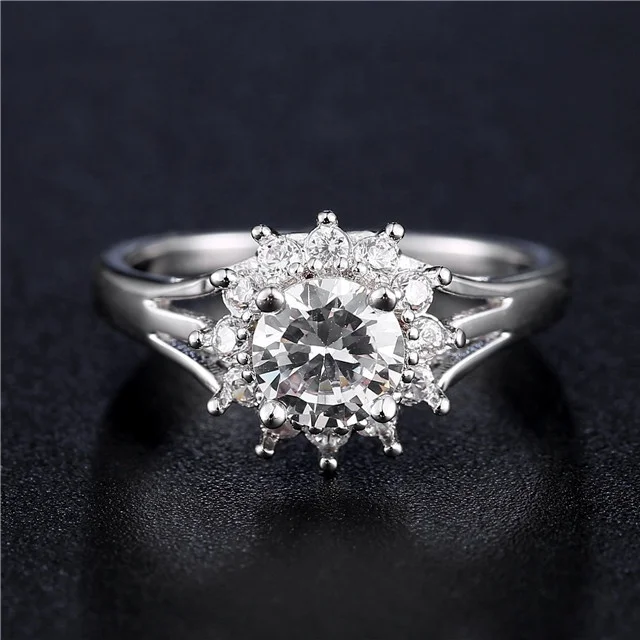 

White Gold Plated Wedding Rings For Women Round zircon Jewelry Bague Bijooux Femme Engagement ring Accesses