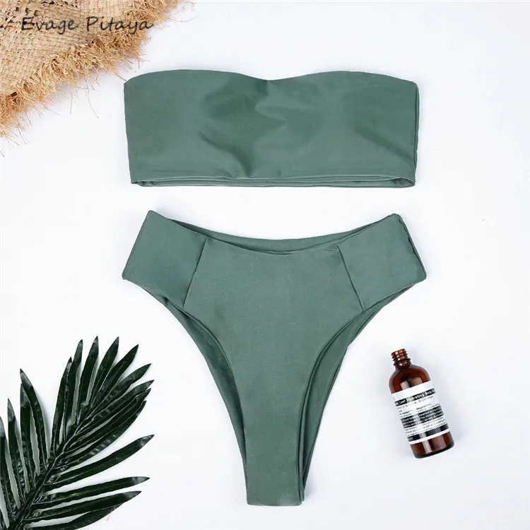 

Supplier customize 2018 New arrival instagram Amazon in stock high waisted Bandeau bikini set, As picture