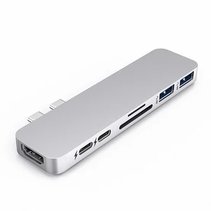 USB Type-C Hub support PD Charging Aluminum 7 in 1 Dual docking station USB C Multiport Adapter