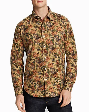 denim and flower slim fit flannel