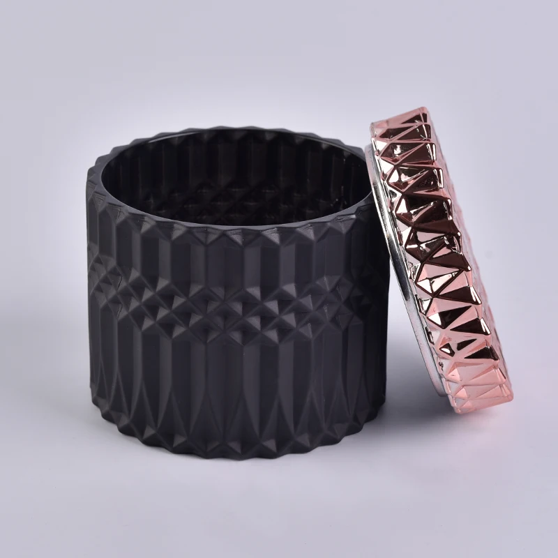 Matte Black Geo Cut Candle Jars With Rose Gold Lids