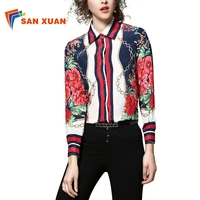 

High quality summer new wholesale in stock fashion graceful printed turn down collar long sleeve woman fashion shirt blouses