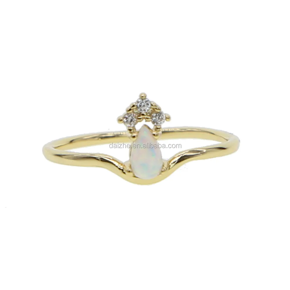 

2021 classic gold filled thin gold stack tiny rings with opal stone paved crown rings for womren full finger rings