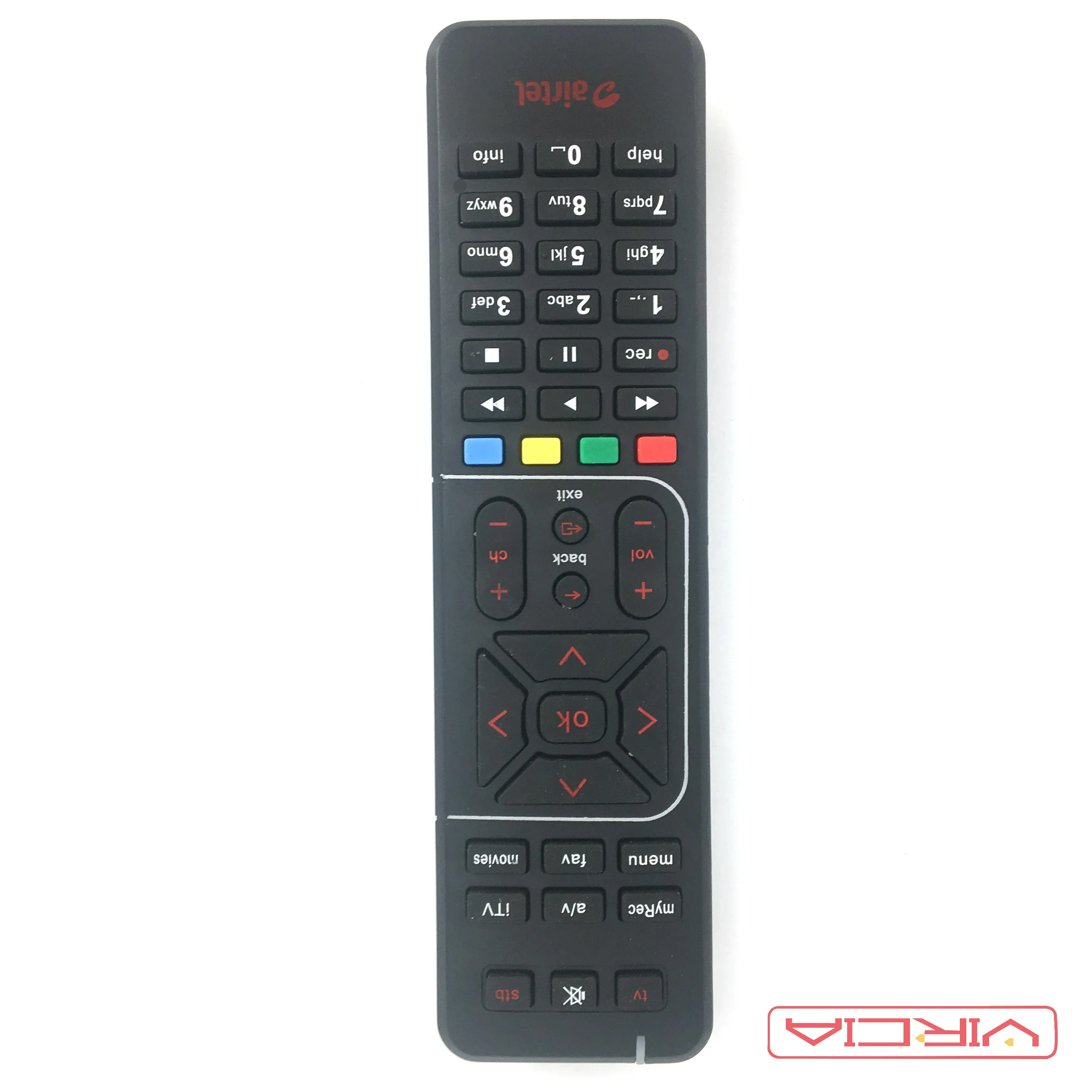 

VIRCIA High quality Airtel D2H GTPL HD Hathway TATA SKY dish TV TP1-01 remote control with learning function for India market, Black