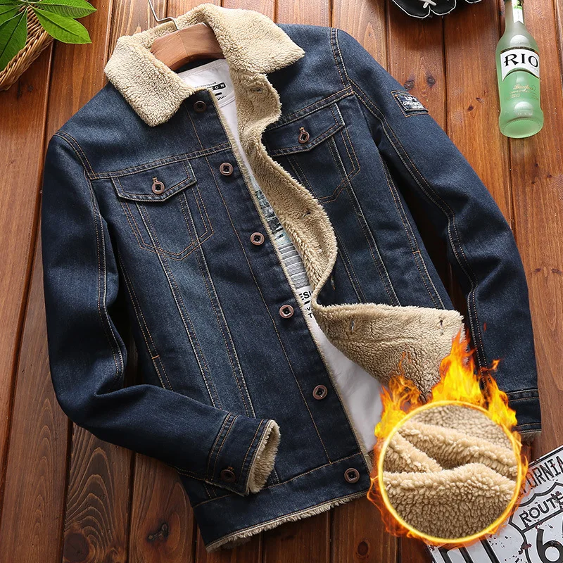 

Men Denim Jacket with Faux Fur Lining And Collar, Picture
