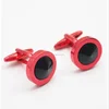 Fashion Jewelry Round Black Red Color Copper Cuff Links Casual Shiny Cufflinks