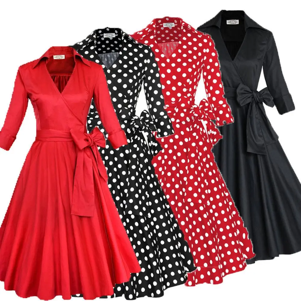 

Walson Retro 50s prom dress cheap Vintage long sleeved Polka dots Swing Jive Dress Rockabilly prom dress 50s, Custom colors