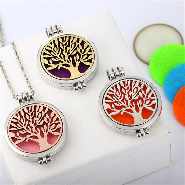 

2019 New Arrival Tree Of Life Aroma Box Necklace Magnetic Stainless Steel Aromatherapy Essential Oil Diffuser Perfume Box Locket, As picture