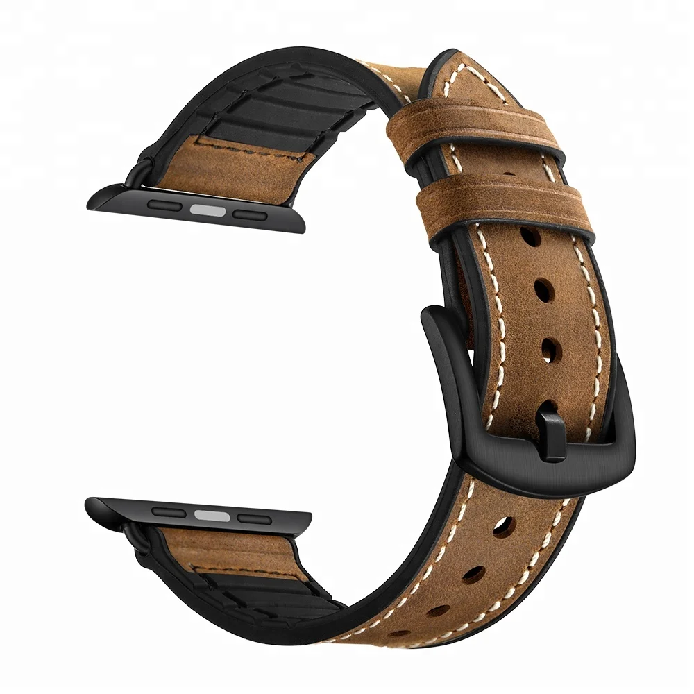 

2018 New Arrival Genuine Leather Silicone Watch Band Strap For Apple Watch Band 38MM 42MM OEM, Dark-brown;brown;black;white