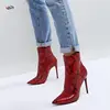 Red Snake Print Leather Winter Ankle Boots Mature Sexy Women High Heels Boots