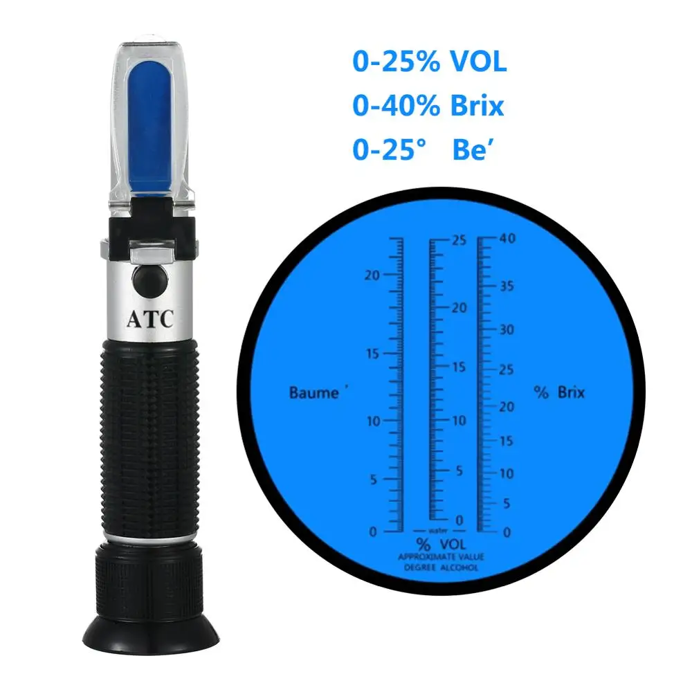 Handheld 0-40% Brix 0-25% Alcohol Refractometer Tester Grape Wine Refractometer 
