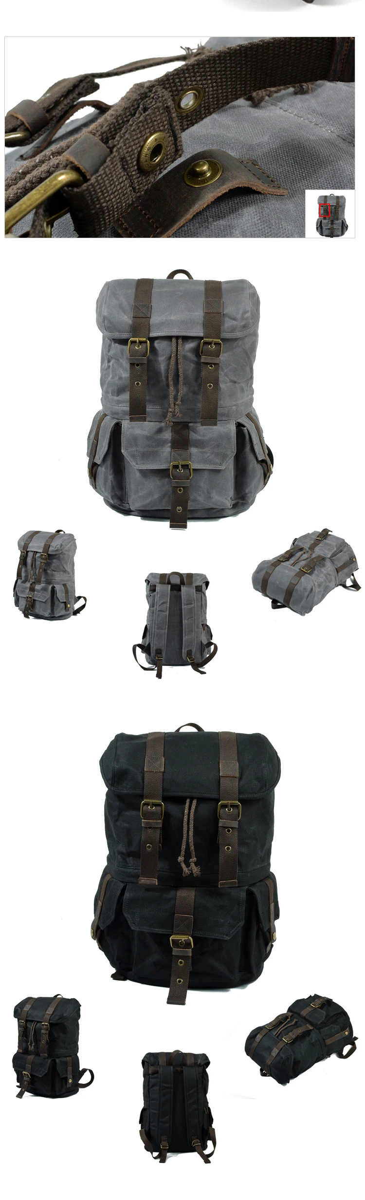 High quality vintage designer water resistant waxed canvas digital gear camera backpack bags