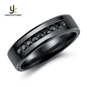 PVD Plating Top Quality Mens Wholesale Crystal Titanium Rings Black 2
