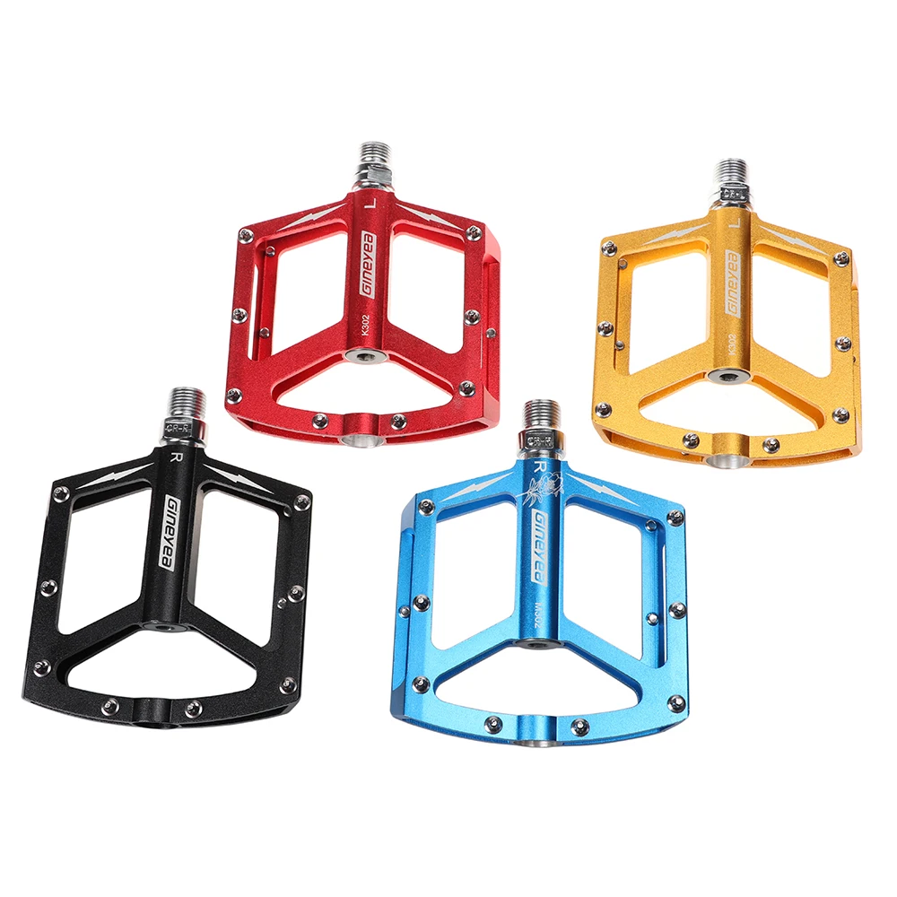 

GINEYEA K302 Anodized Colors Taiwan Cycle Foot Pedal Sealed Bearing Alloy Bicycle Pedal MTB Pedal Mountain Bike, Red/black/blue/gold