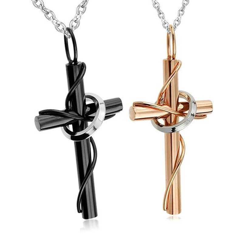 

Wholesale New Design Stainless Steel Religious Cross Pendant Couple Necklace, Silver/gold/black