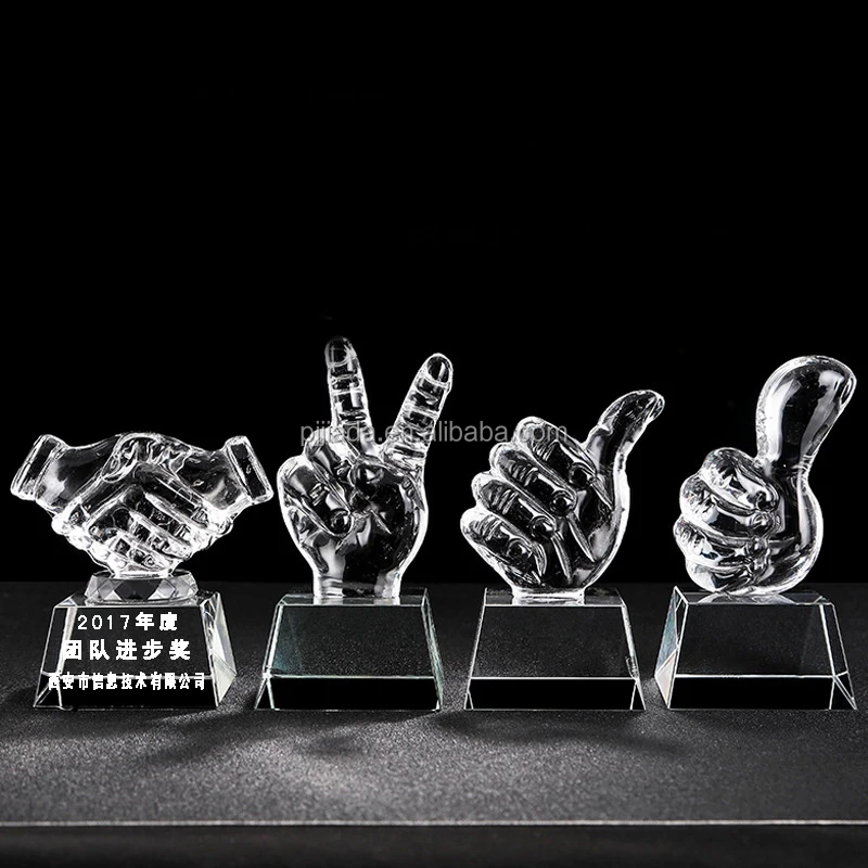 Wholesale Handshake Trophy Custom Competition Crystal Glass Trophy