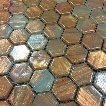 Hexagon Shape Gold Bronze Broken Gl Mosaic Tiles For Bathroom Gold Bronze Broken Gl Mosaic Tiles