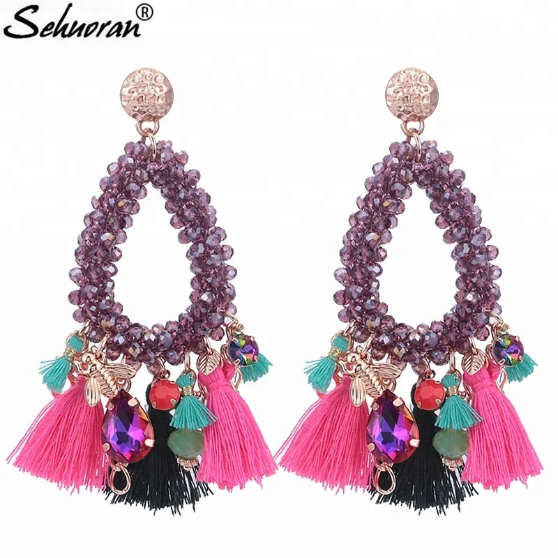 

Bohemian Handmade Big Crystal Beads Drop Earrings, 11 color