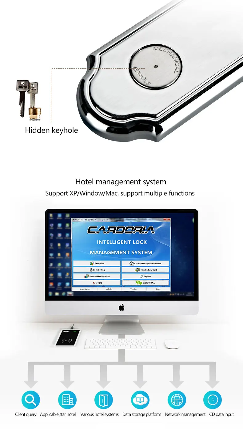hotel equipments rfid hotel door sensor lock with hotel key card encoder
