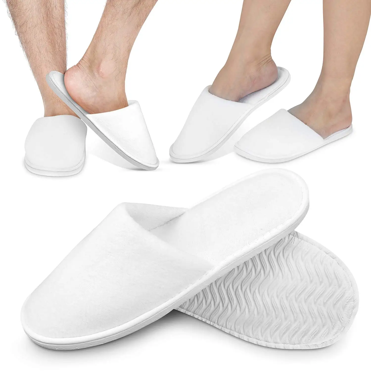 white hotel slippers