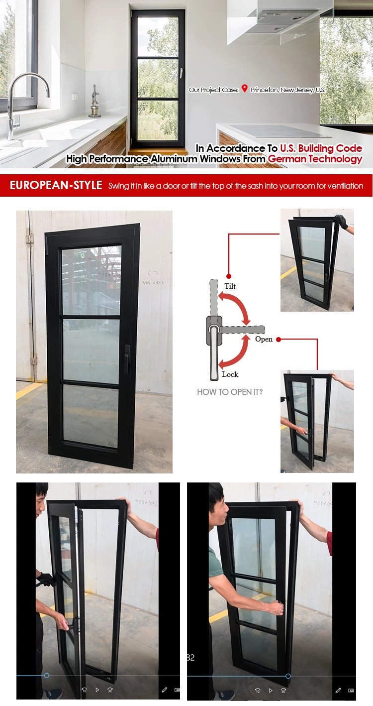 Tempered glass casement window swing and hinged windows ss grill design