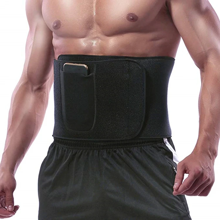 

Hot Waist Trimmer Men & Women Abdominal Trainer Neoprene Sweat Belt for Weight Loss With Phone Pocket, Black