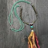 Turquoise Beads Sari Ribbon Tassel Long Necklaces