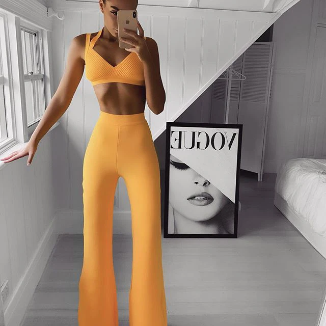 

Summer bandage pants and camisole two pieces set women suits
