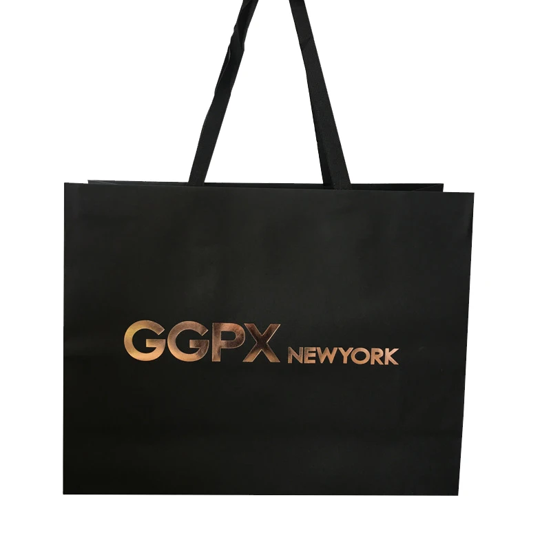 
custom luxury brand shoes black cardpaper shopping bag with logo 