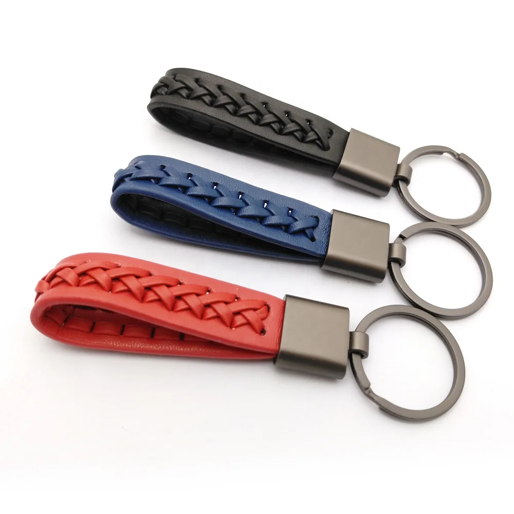 High Quality Leather Woven Keychain Blank Plain Embroidery Keychains