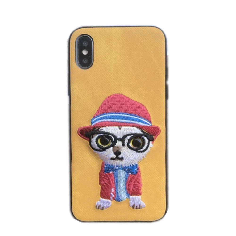 

Wholesale Cloth DIY Embroidery Dog Cat Cute Animal Mobile Phone Case, As picture