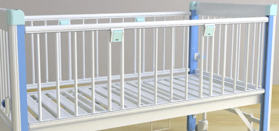 Hospital furniture two crank manual baby cots cribs children metal bed With Siderails