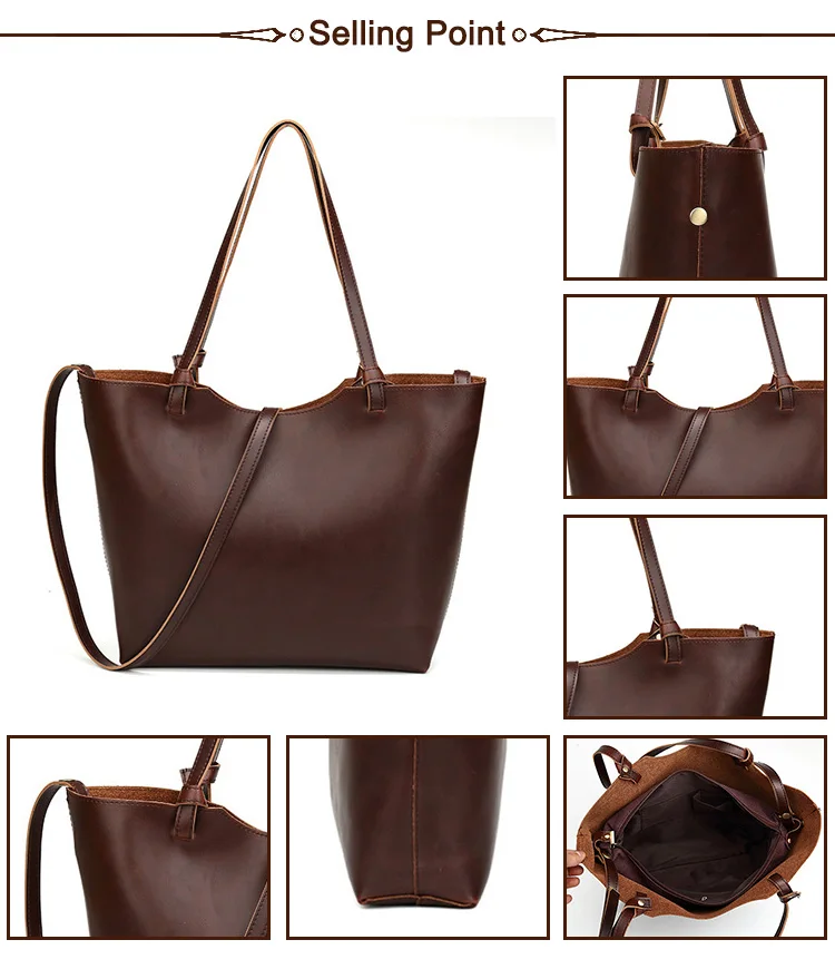2019 China Suppliers Best Price Tote Shoulder Crazy Horse PU Leather Woman Hand Bag